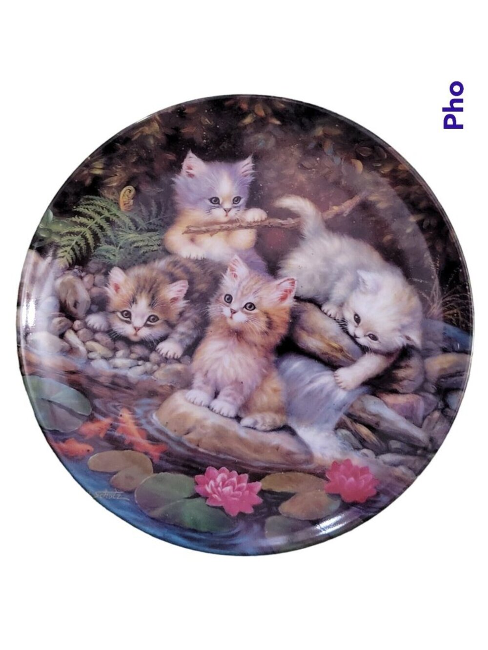 Kahla Germany Lily Pond Kittens Porcelain Collector 8in Plate Jurgen Schotz 1996